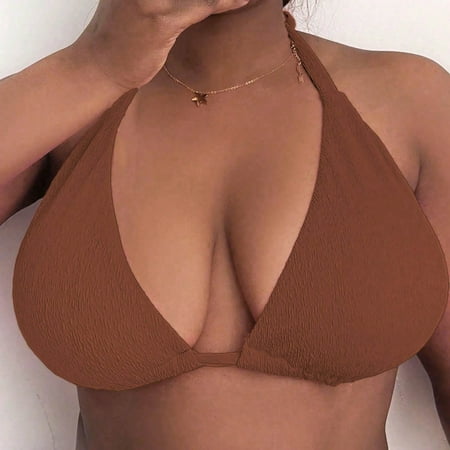 HCURIBAD Clearance! Triangle Bag Plus Size Beach Bikini Large Backless Swimsuit Top for Women Wireless Bras  Push up Bra  Backless Bra  Bras for Women Beige 3XL
