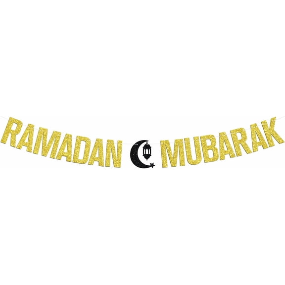 Ramadan Mubarak Banner, Eid Mubarak Festival Party Hanging Decorations, Ramadan Kareem/Happy Eid, Hajj Mubarak Umrah Mubarak Islamic Party Decorations Supplies
