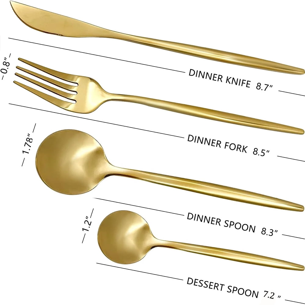 MYVIT Matte Gold Silverware Set of 6,24-Piece Stainless Steel Gold Forks and Spoons Kitchen Accessories Utensils Flatware Cutlery Set