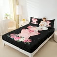 thumbnail image 4 of Manfei Kawaii Pig Twin Sheet Sets,Rustic Flower Floral Twin Fitted Sheet,Pink Black Flat Sheet For Kids Girl,Breathable Home Decor,3 Pieces, 4 of 7