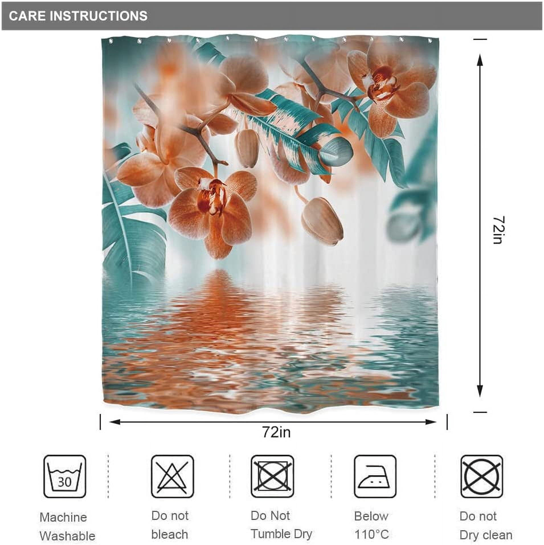 Teal and Orange Orchid Shower Curtain Reflection Floral Tropical Flower Leaf Painting Zen Decor Fabric Set Polyester Waterproof 72x72 Inch 12 Pack Plastic Hooks WW-T8X3
