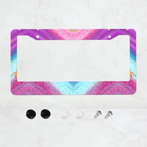 Rainbow Stripes Style License Plate Frame Aluminium Rust-Proof Auto Parts License Plate Decorative Screws Fit Standard 2 Holes 1Pc U.S. License Plate, 12.2x 6.3 inch