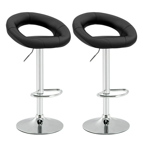 Costway Swivel Bar Stool Set of 2 Modern PU Leather Pub Stools with Hollow Back & Footrest