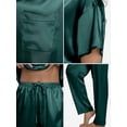 thumbnail image 4 of DAKIMOE Womens Silk Satin Pajama Set Short Sleeve Shirt with Long Pajamas Pant Set Two-piece Pj Sets Soft Sleepwear Loungewear Nightwear Pjs S-2XL, Green, M, 4 of 11