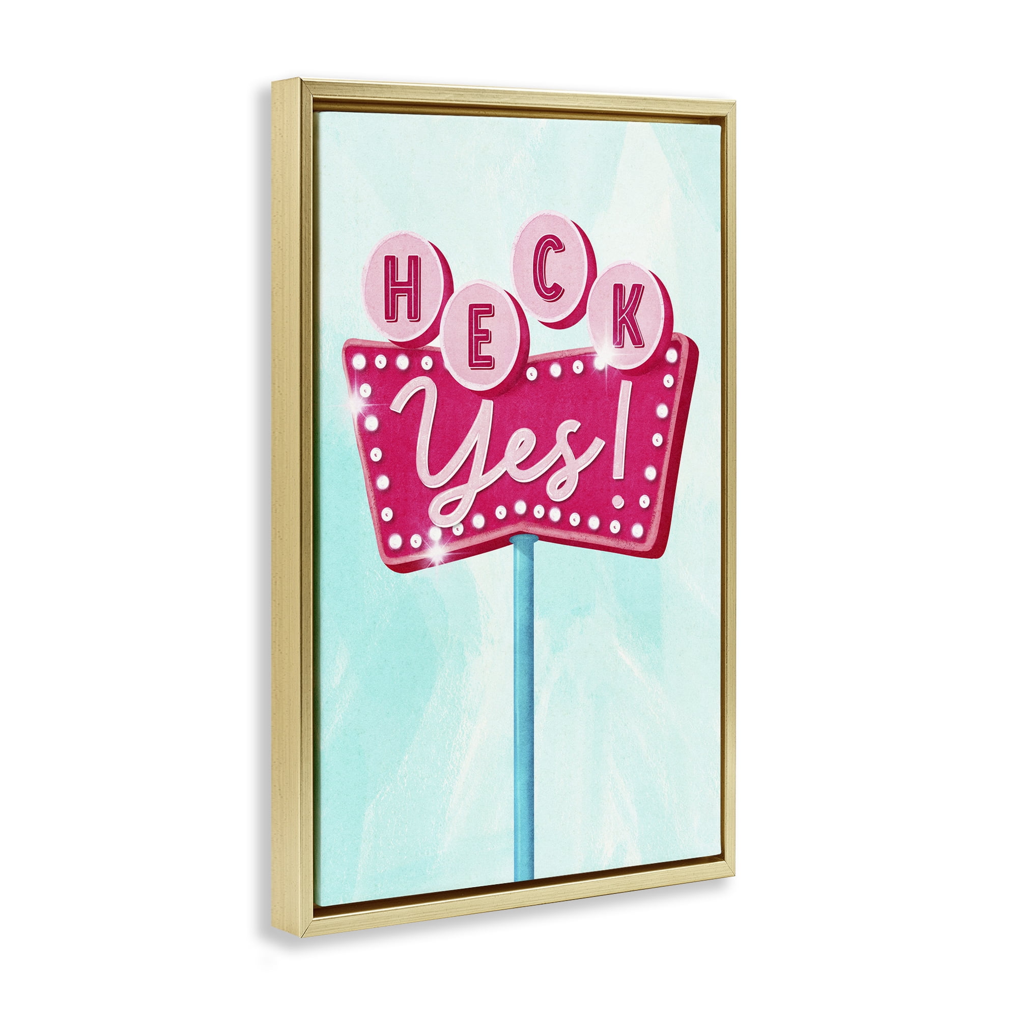 Stupell Industries Retro Heck Yes Typography Painting Gold Floater Framed Art Print Wall Art, 21 x 31