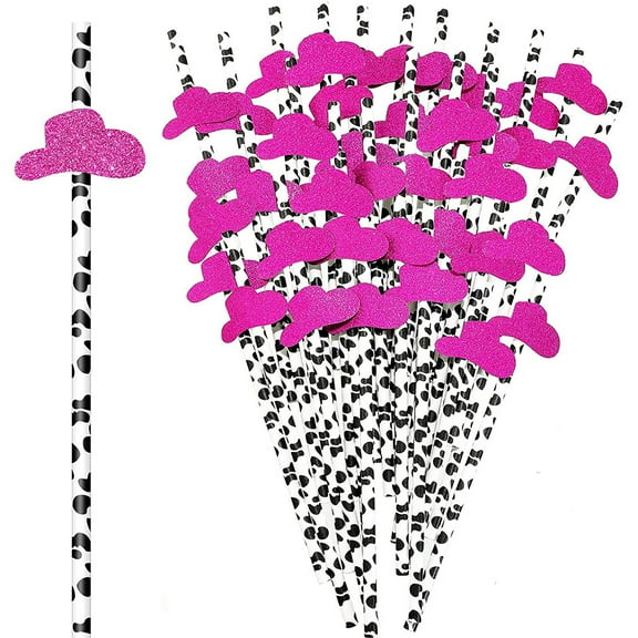 unbranded  30 Pcs Cocktail Jumbo Straw Party Creative Decoration Cow Pink Hat Paper Drink