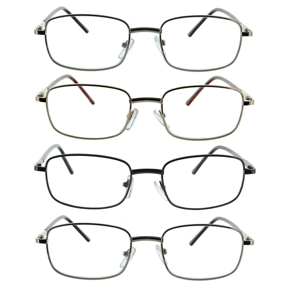 4 Pack Reading Glasses Readers Men Women Metal Frame Spring Hinge +1.25 strength