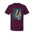 thumbnail image 2 of Howling Wolves into the Night Sky with Stars and Stripes | Mens Animal Lover Graphic T-Shirt, Maroon, Small, 2 of 3