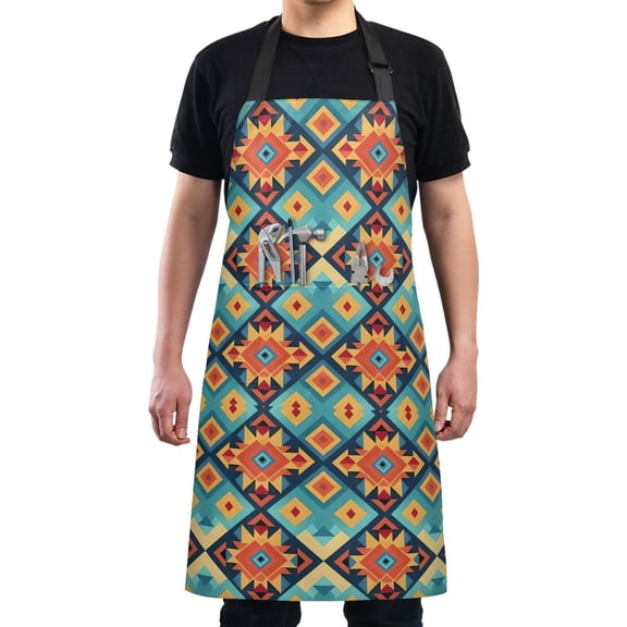 Abstract Colorful Mandala Kitchen Apron with 2 Pockets Adjustable waterproof Cooking Aprons for Women Men Chef