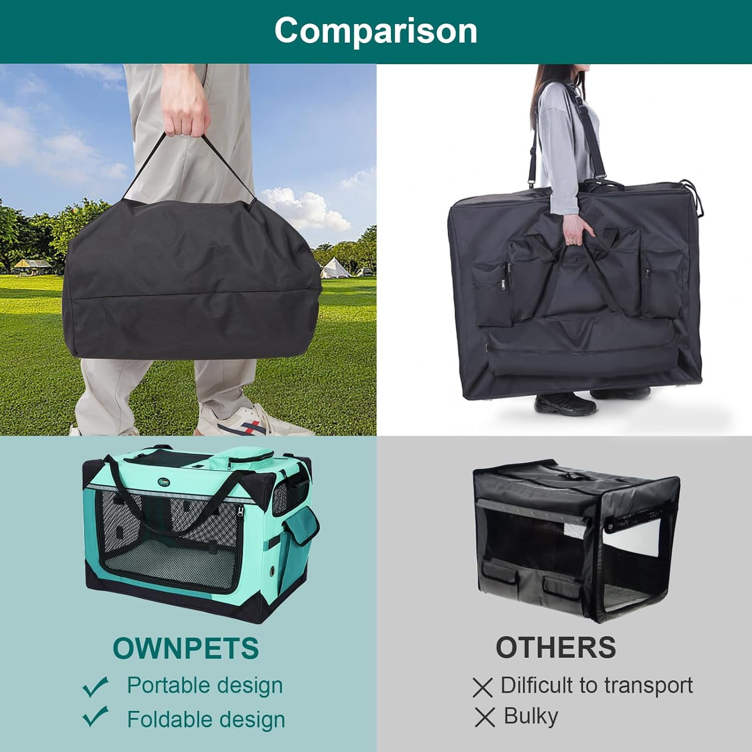 Large   for 2 Cats Small Dogs, 24 Inches Collapsible Soft Dog Crate for Car Travel, Portable  with Soft Mat