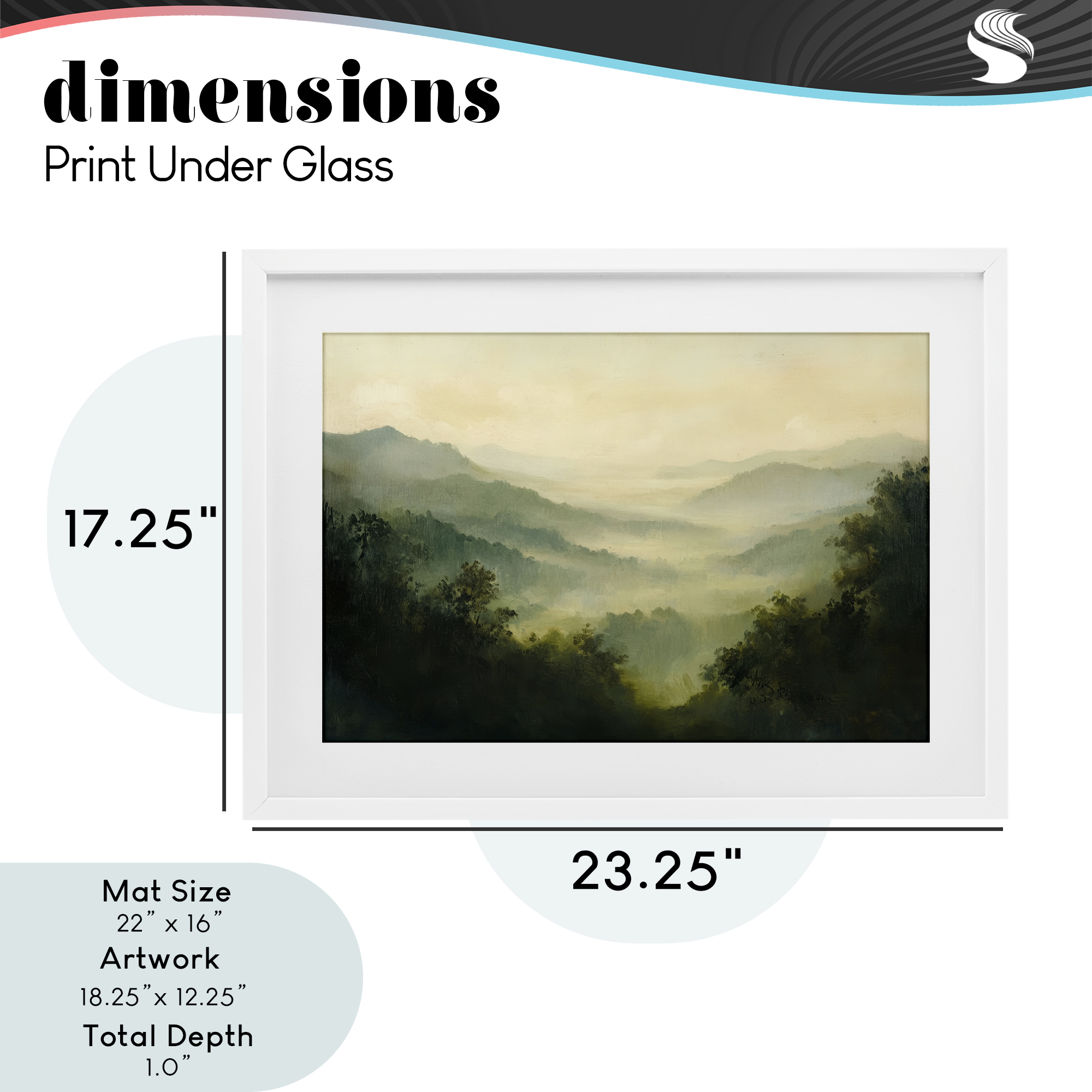 Through The Haze Landscape White Framed Print Under Glass, design by Petal Prints Design