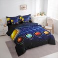 thumbnail image 3 of Manfei Mystic Outer Space Twin Bedding Sets 7-Piece for Kid, Planet Lines Stripes Bedding Comforter Set, Stars Starry Sky Reversible Sheet Sets, Lightweight Room Decor, 3 of 7