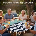 thumbnail image 3 of Round Outdoor Tablecloth with Umbrella Hole and Zipper, Black Chevron Tablecloth with Elastic Waterproof, Geometric Turquoise Wavy Striped White Patio Table Covers for 36" - 44" Picnic Pool Tables, 3 of 9