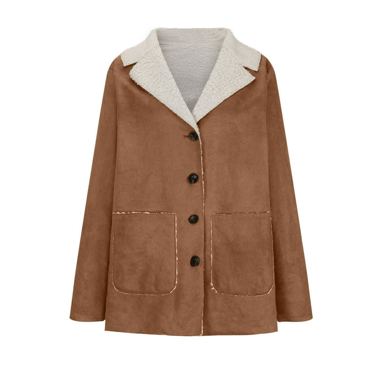 VSSSJ Winter Coat for Women Warm Single Breasted Faux Suede