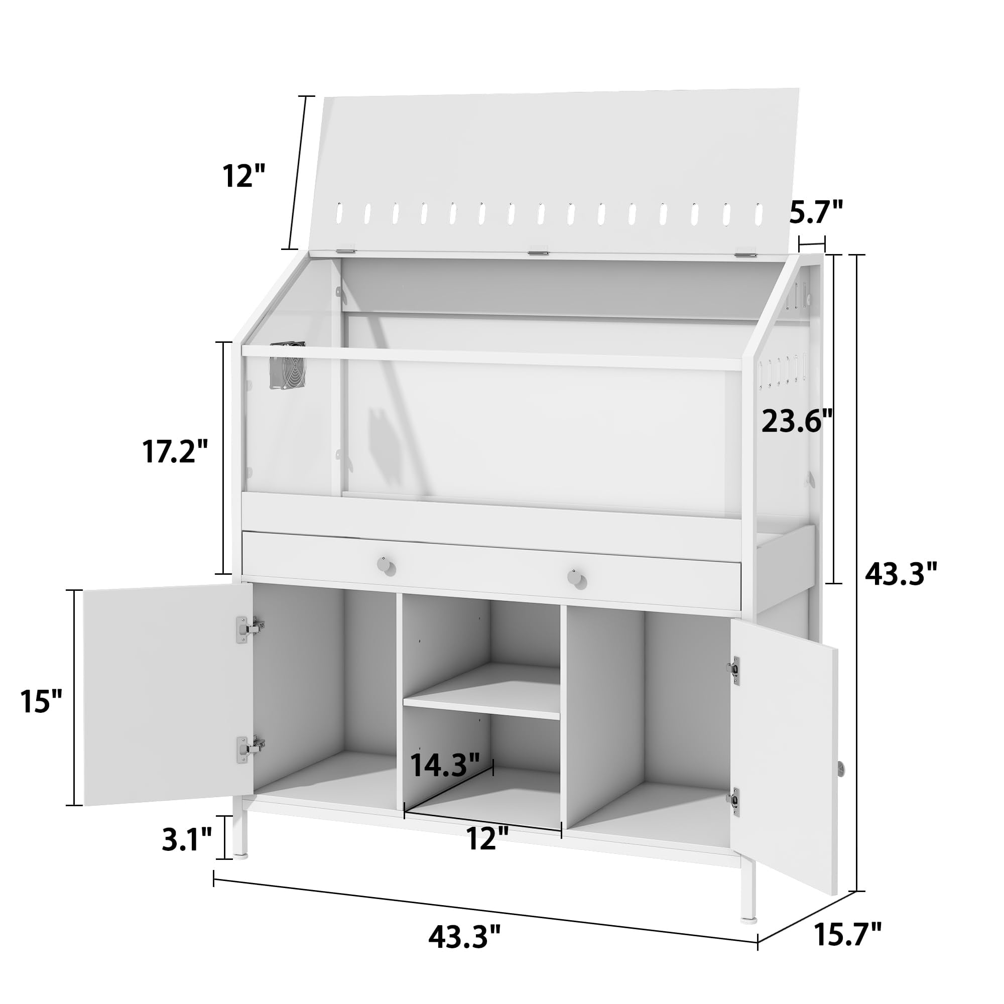 Akaber 43.3" Small Animal Cage with Storage Cabinet, Large Habitat with LED Light and Fan, Acrylic Panels