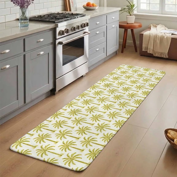 Yellow Palm Trees Washable Runner Rug 3X5 ft Coastal Tropical Palms Coastal Coconut Trees Non-Slip Hallway Runner Rug, Kitchen Runner Mats, Indoor Floor Carpet for Entryway Bedroom Living Room