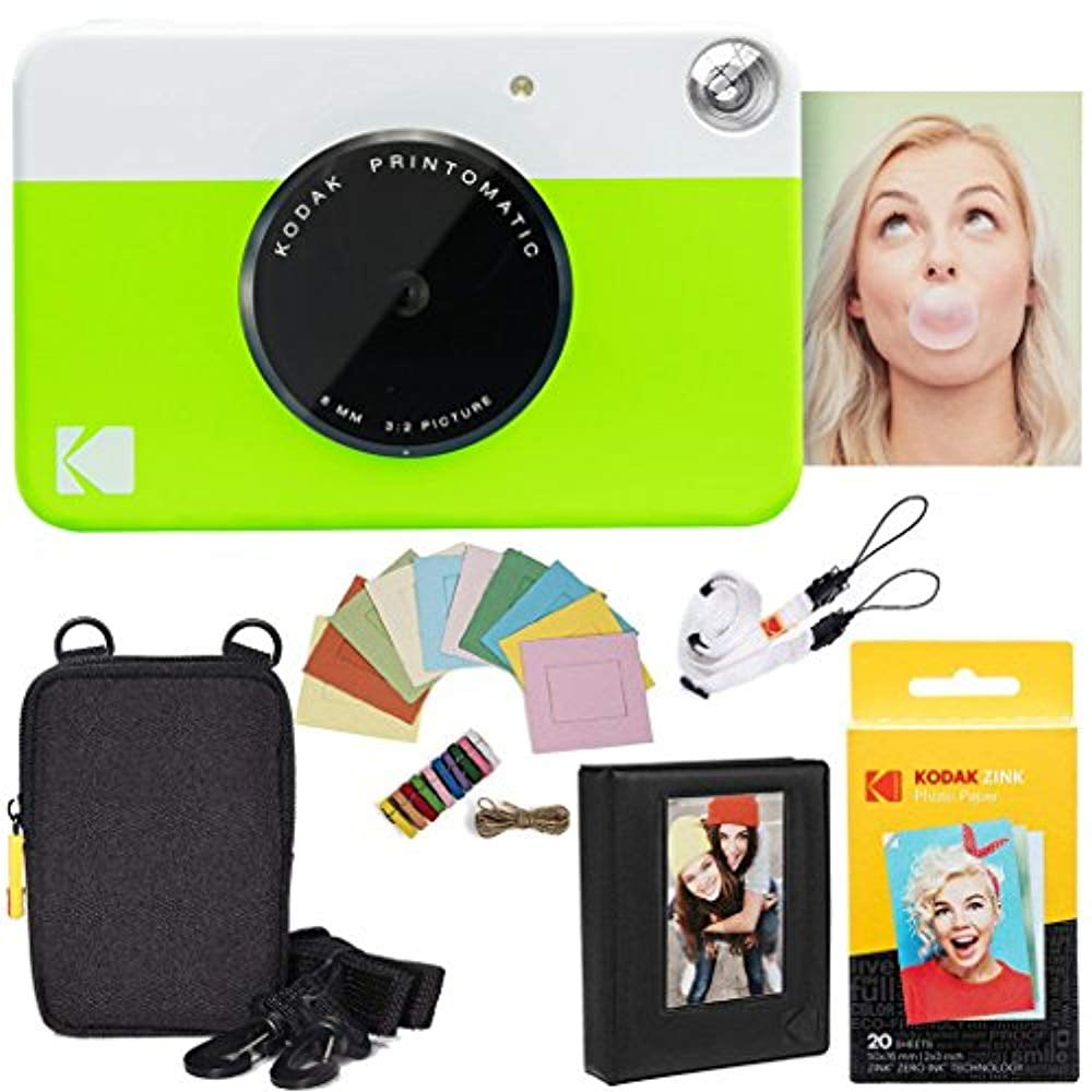 Kodak Printomatic Instant Camera (Green) Deluxe Bundle + Zink Paper (20
