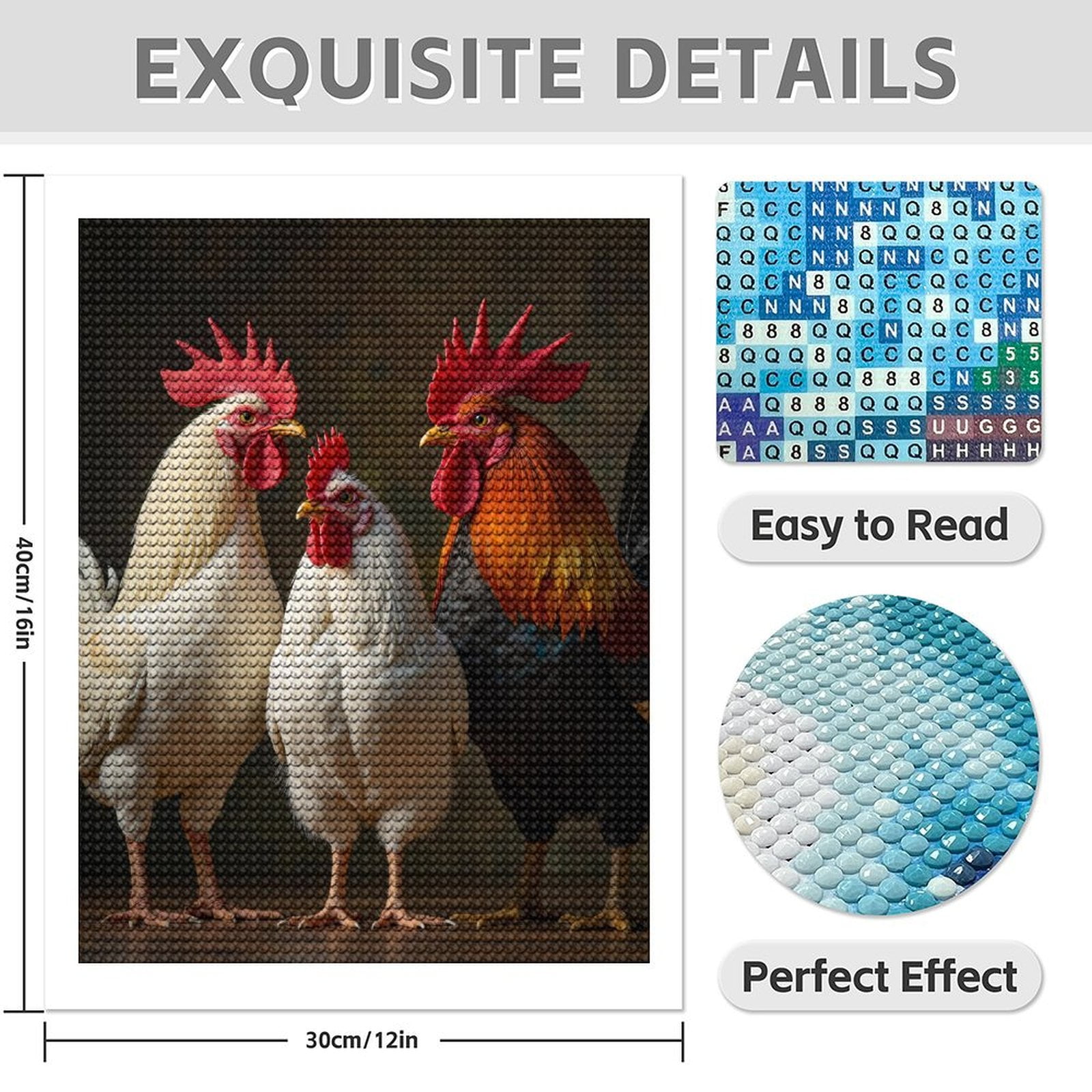 Diamond Art Kits for Adults - 5d Roosters Trio Red Feathers Diamond Painting for Adults, Diamond Art for Adults Beginners, Diamond Painting Kits for Adults for Home Wall Decor