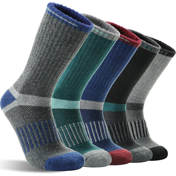5 Pairs Merino Wool Hiking Socks Warm Thermal Winter Cozy Cushioned Moisture Wicking Socks for Women & Men