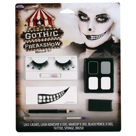 Fun World Halloween Gothic Freakshow 7pc Makeup Kit, White Black