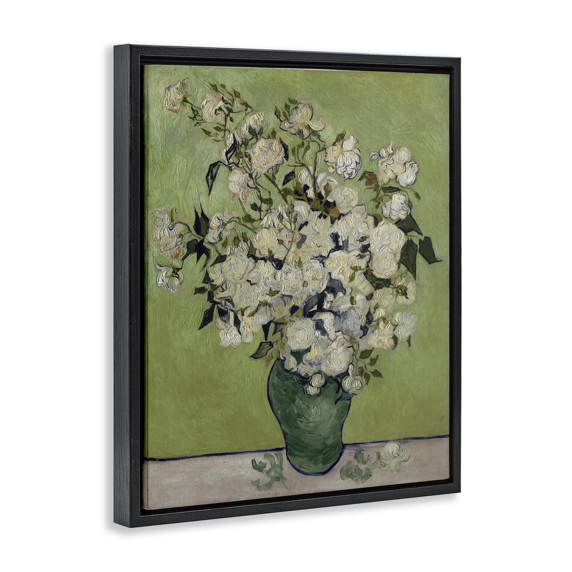 Stupell Industries Van Gogh Vase of Roses Plants & Flowers Painting Black Floater Framed Canvas Art Print Wall Art, 25 x 31