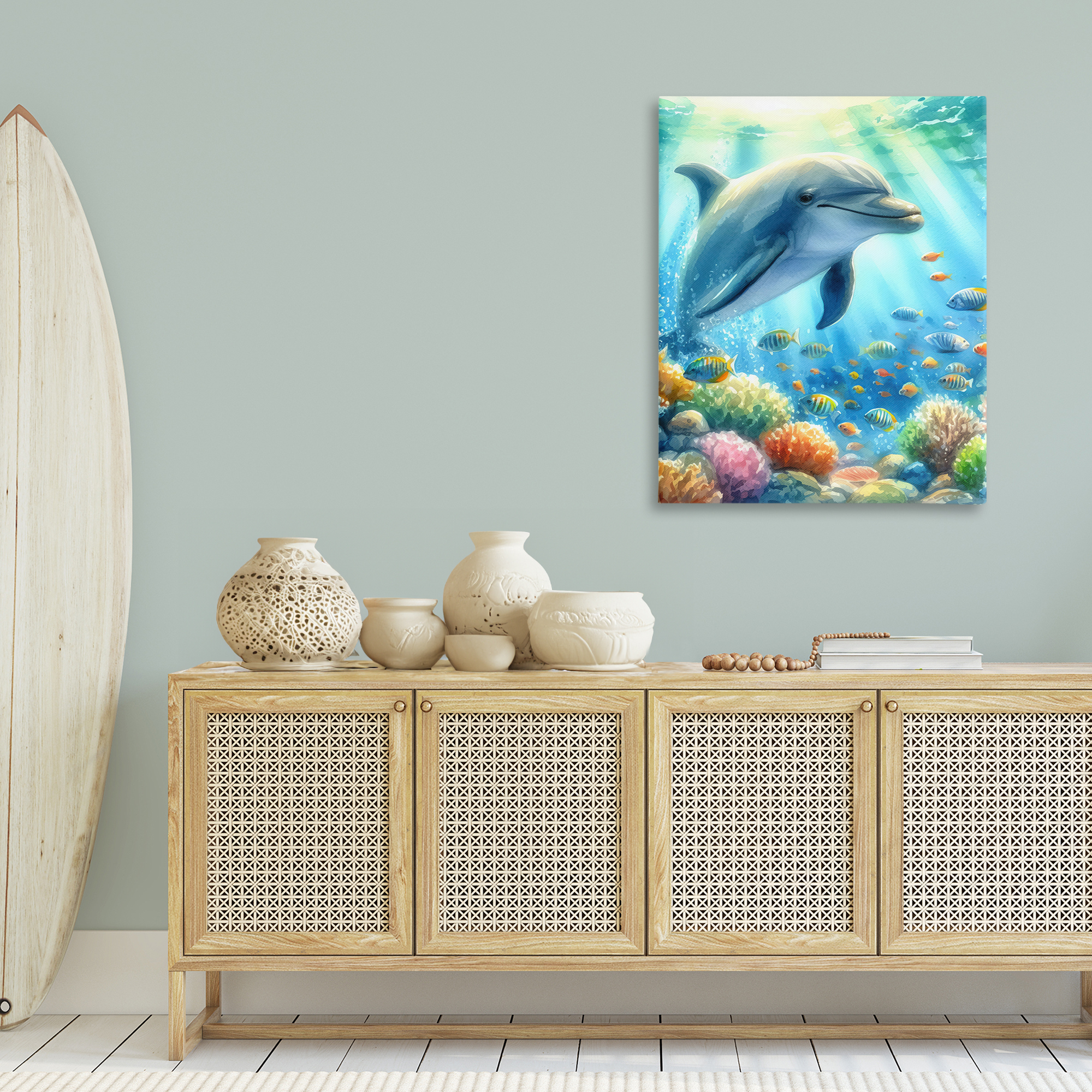 Stupell Industries Majestic Dolphin Underwater Nautical & Beach Painting Wrapped Canvas Art Print Wall Art, 30 x 40