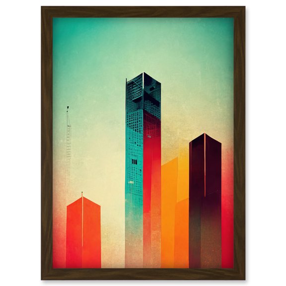 Tower Block Skyscrapers Minimalist Skyline Graphic Design Artwork Framed Wall Art Print A4