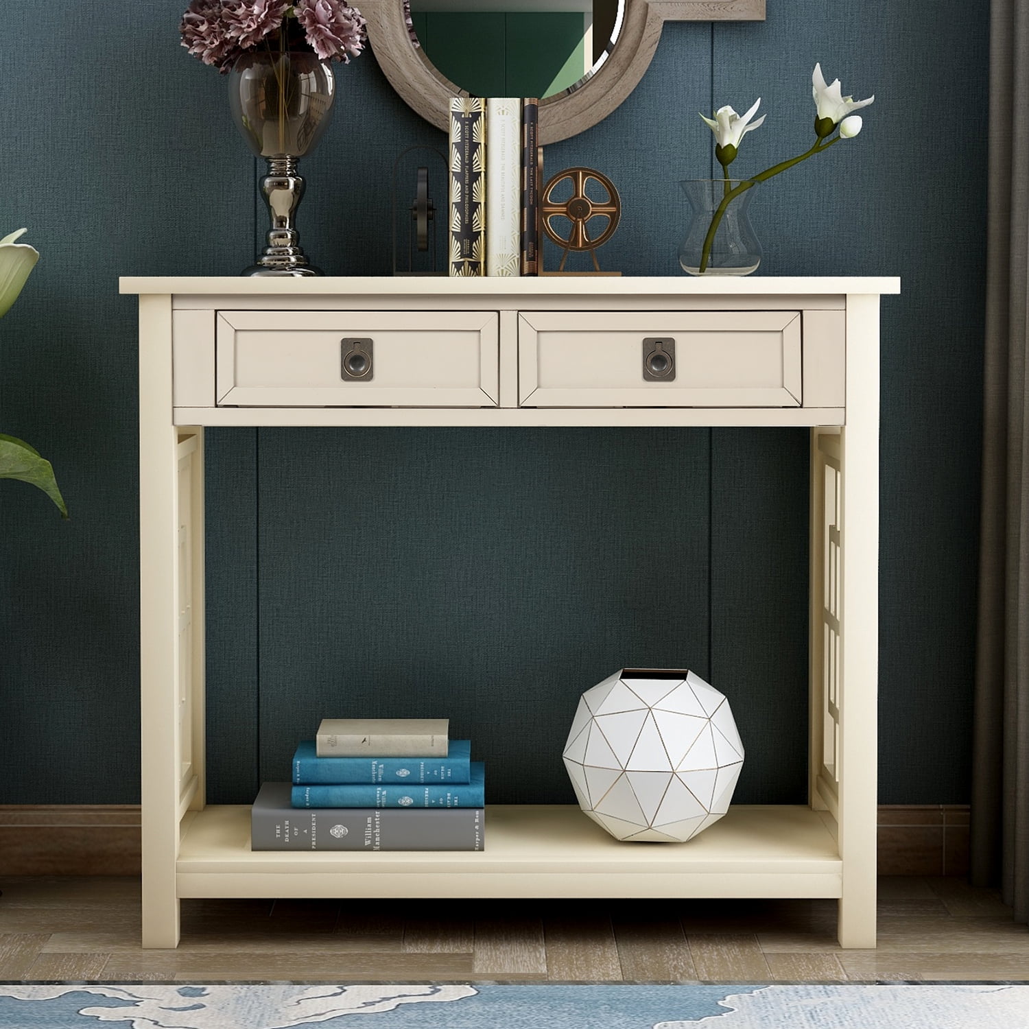 Entryway Table with Storage Drawer, BTMWAY Farmhouse Narrow Console