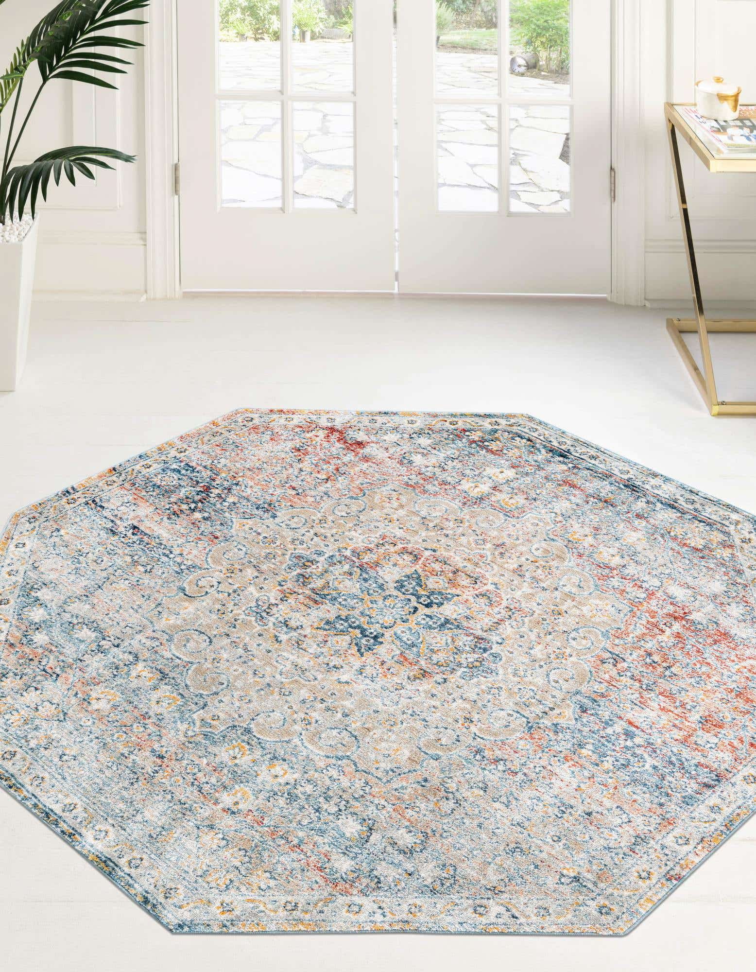 Rugs.com Newport Collection Rug – 4' Octagon Multi Medium Rug Perfect For Living Rooms, Kitchens, Entryways