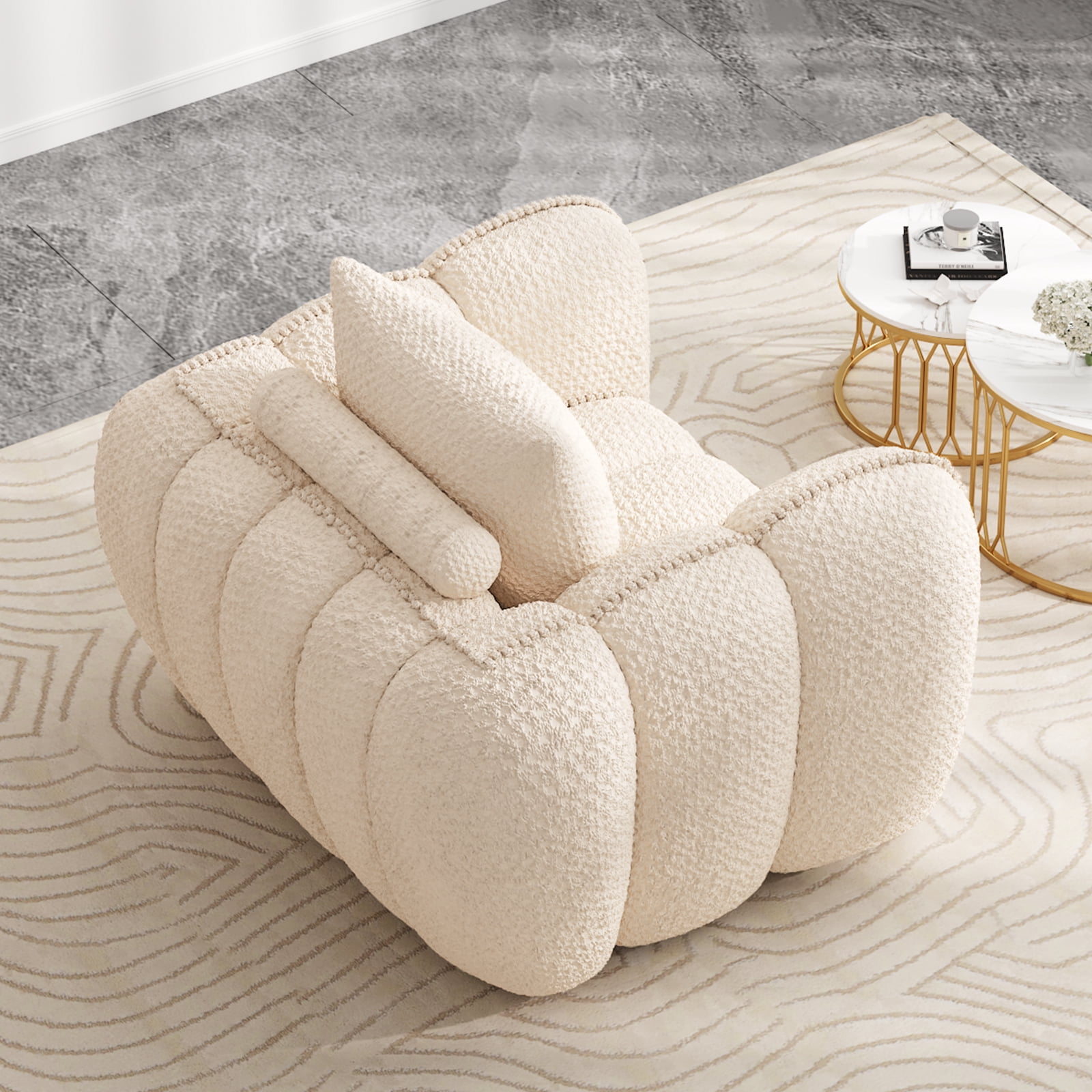 Furniliving Bean Bag Chair for Adults, Oversized Lazy Floor Sofa with Armrests, No Assembly Required, Pumpkin Shaped Bean Bag Sofa for Living Room, Bedroom Apartment Office(Beige)