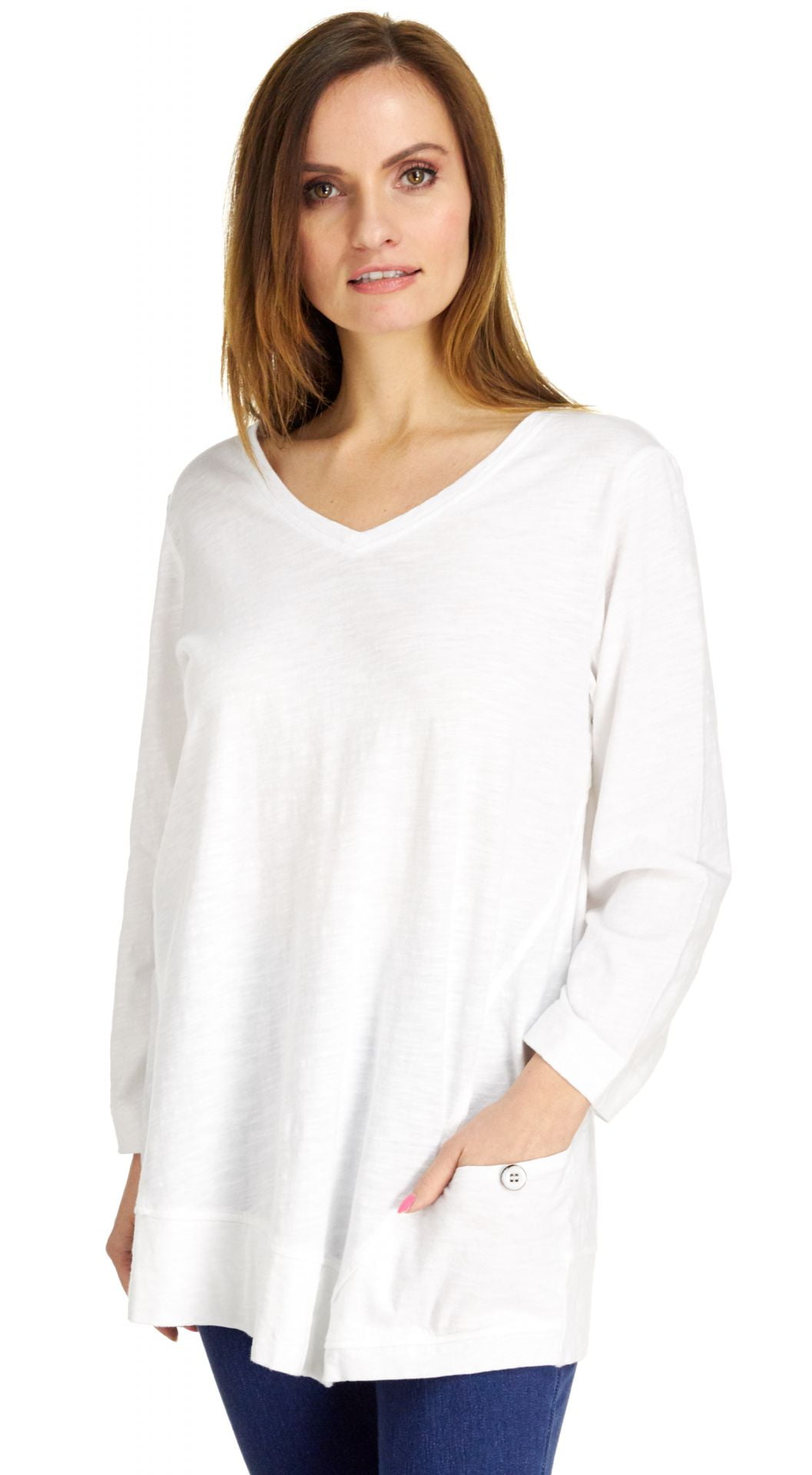 Habitat Habitat Women's VNeck Tunic Top With Pocket, White, Large