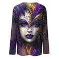 thumbnail image 5 of Craaazy Women's Fashion Crew Neck Long-Sleeve Mardi Gras Print Casual Pullover Tops Gifts, 5 of 5