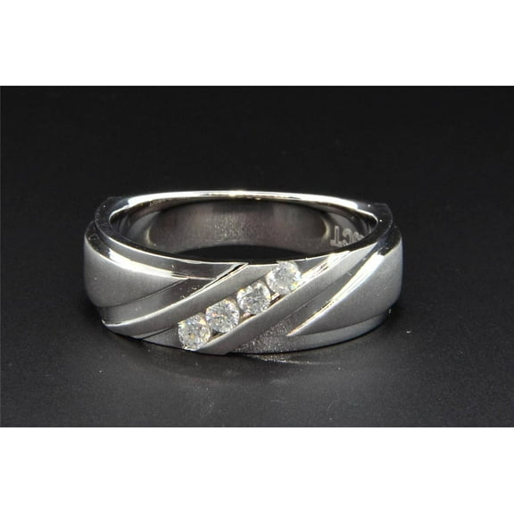 Diamond Wedding Band 10K White Gold Round Cut Mens Ring 0.27 Ct Brushed Finish