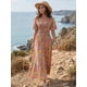 thumbnail image 4 of Vestido largo de rayón floral para mujer INSPIRE CHIC con escote en V, mangas con vuelo y volantes, con bolsillos, gris verde S, 4 of 6