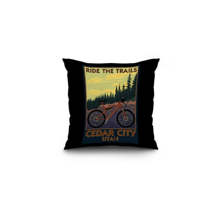 Cedar City, Utah - Mountain Bike Scene - Ride the Trails - Lantern Press Artwork (16x16 Spun Polyester Pillow, Black