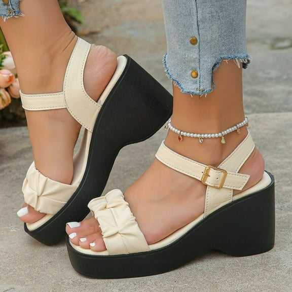 Viluyesy Women's Platform Sandals, Square Toe Soft Sole Adjustable Strap Summer 2025 Comfortable Shoes White 6.5