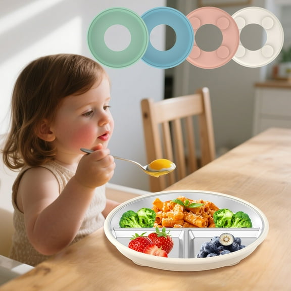 LINFANG 4Pcs Silicone Suction Sleeves 9.25 Inch Stackable Baby Plate Silicone Sleeves Multi Color for Toddler Kid Plate