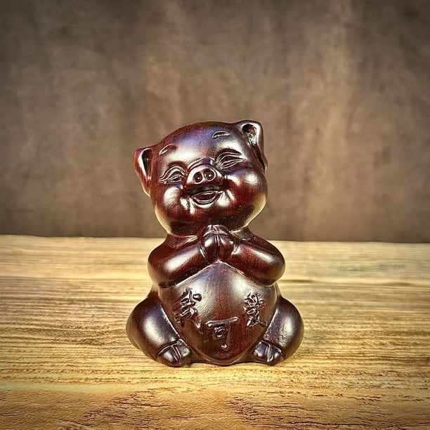 Ebony wood carving of the 12 Zodiac Pigs - Cute little pig figurine, solid wood, perfect as a birthday gift for girls, golden pig handicrafts.