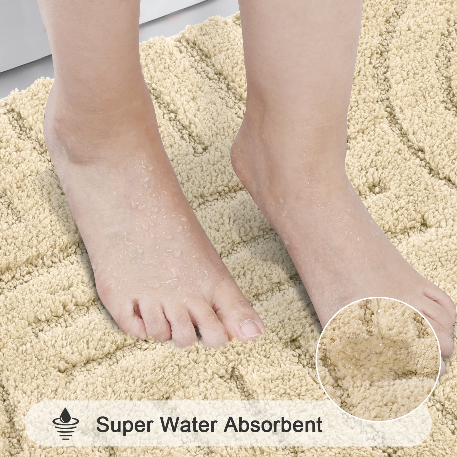 Bathroom Rugs Sets 3 Piece, Soft Absorbent Microfiber Bath Mats and U-Shaped Contour Toilet Rug, Plush Shaggy Bath Mat Set for Bathroom