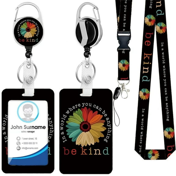 ID Badge Holder with Breakaway Lanyard, Retractable Badge Reel Clip, Lanyards for Hard Vertical ID Card Holders for Office, School, Teachers, - Rainbow Daisy