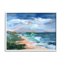 Crashing Beach Waves Abstract Scene Landscape Painting White Framed Art Print Wall Art