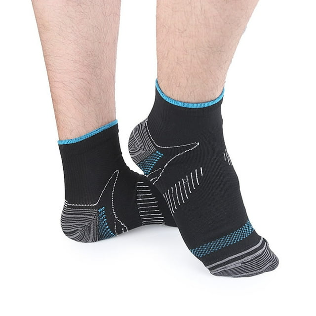 1 par de hombres Calcetines Calcetines de vuelo de presión antivaricosa Fascitis Transpirable Sudor Absorbente Calcetines deportivos Tamaño L (borde azul)