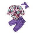 thumbnail image 2 of Izhansean Newborn Baby Girls Floral Tops Romper Pants Headband Outfits Clothes 3PCS Sets Purple 0-3 Months, 2 of 10