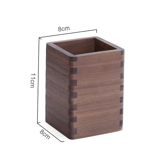 Solid Black Walnut Wood Pen Holder, Vintage Square Wooden Desktop Organizer for Office Students, Multi-use Storage Cup for Pens Pencils Makeup Brushes Desk Decor