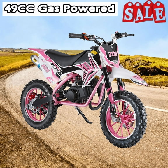 2025 Upgrade 49cc Kids Dirt Bike with Dual Disc Brakes, 2-Stroke 40KM/H Gas Pitbike - Reinforced Chain Guard & Anti-Slip Tires Mini Motocross for Off-Road (100kg Load)