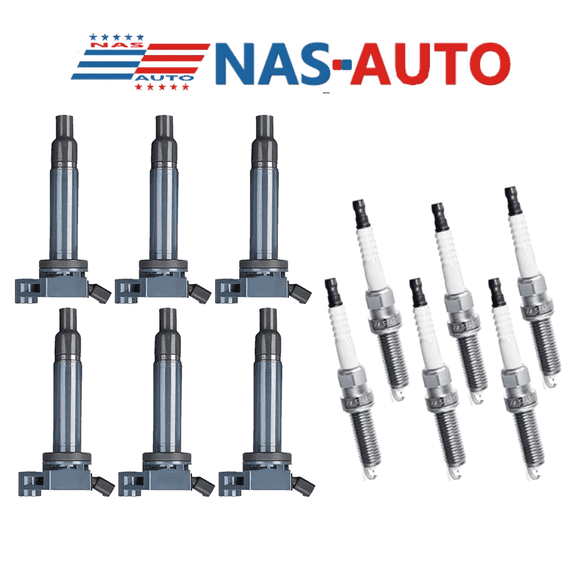 Long Endurance Ignition Coil 90919-02234 with Spark Plug Pack of 6, Double Iridium Spark Plug 4504 Compatible Camry, Avalon, Highlander, Sienna, ES300, RX300 V6 Engines