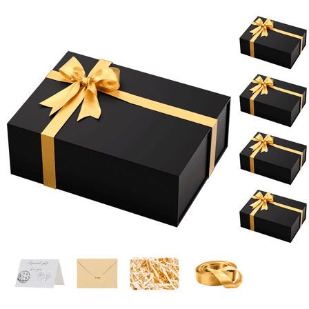Black Gift box for Presents with Lids:11×8×3.5 Inches Packaging with Magnetic Lid - Holds Christmas Wedding Birthday Gifts - Ideal for Couples Friends Family （Black,Pack of 5）