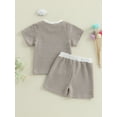 thumbnail image 6 of Loicainy Baby Toddler Summer Clothes 3 6 12 18 24 Months 2T 3T 4T 5T Waffle Striped Short Sleeve T-shirt Elastic Waist Shorts Kids 2 Piece Outfits Set, 6 of 9