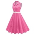 thumbnail image 3 of Women's 1950s Retro Polka Dot Vintage Dress Sleeveless Prom Swing Midi Belt Dresses Notched Lapel, Guest Dresses for Women(Pink,M), 3 of 7