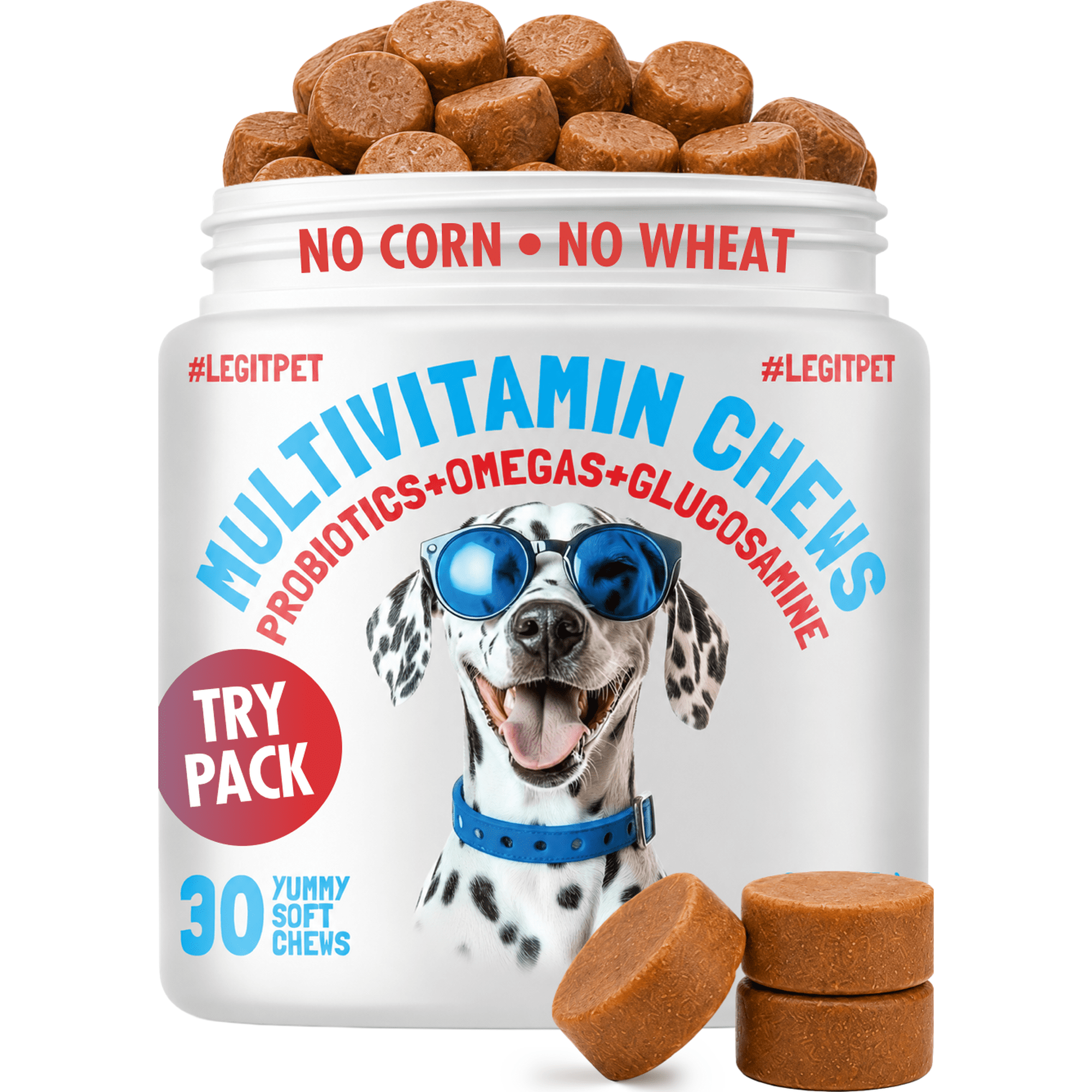 Dog Multivitamin Chews with Glucosamine, Probiotics & Omegas – Daily Nutritional Support for Dogs – Joint, Skin & Overall Wellness – 30 Soft Chews